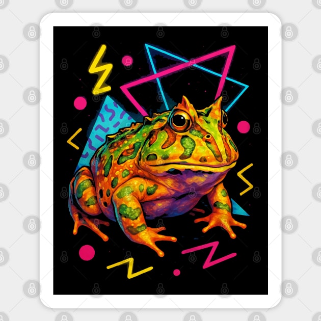 Retro Neon Pacman Frog - Vibrant Terrestrial Amphibian Design Sticker by Reptiq's Store